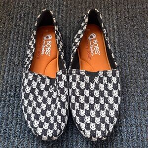 Skechers BOBS Black and White Cat Pattern Flats